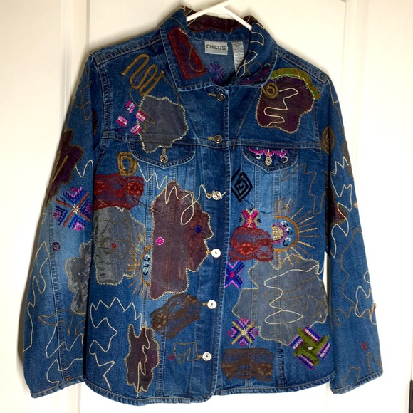 Chico's Jackets & Blazers - Chico‘s  1 Denim appliquéd jacket Patchwork